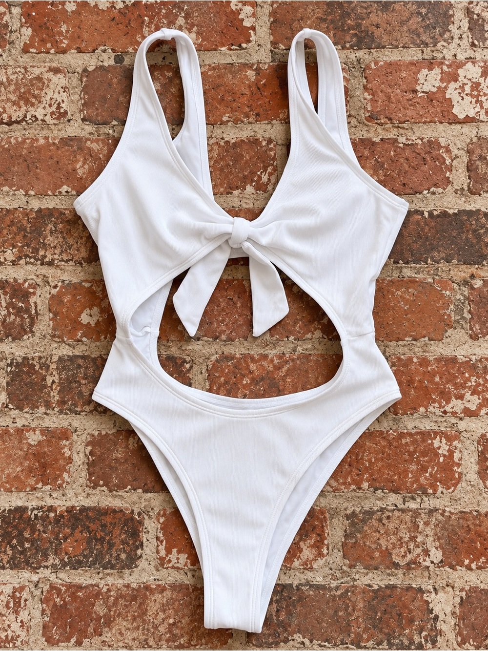 One-Piece Cut Out Swim Suit with Front Tie